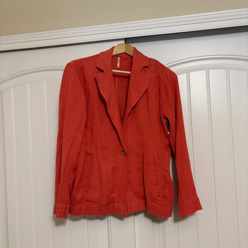 Free People Linen Blend Single Button Blazer Textured Orange Xtra Small Pockets